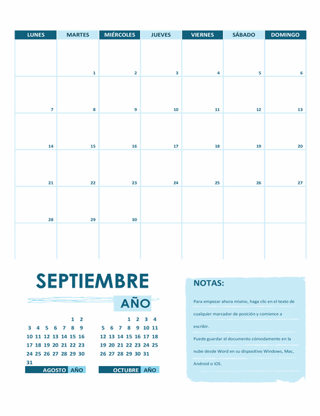 Calendario académico (un mes, cualquier año, comienza en lunes)
