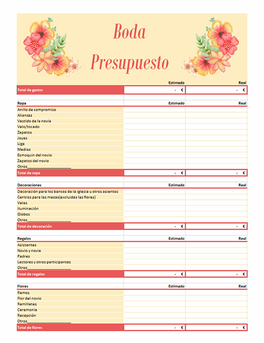 Planificador De Presupuesto De Boda