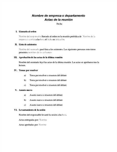 Información básica de reunión formal Información básica de reunión formal