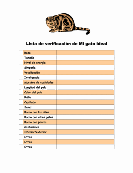 Lista de verificación de Mi gato ideal