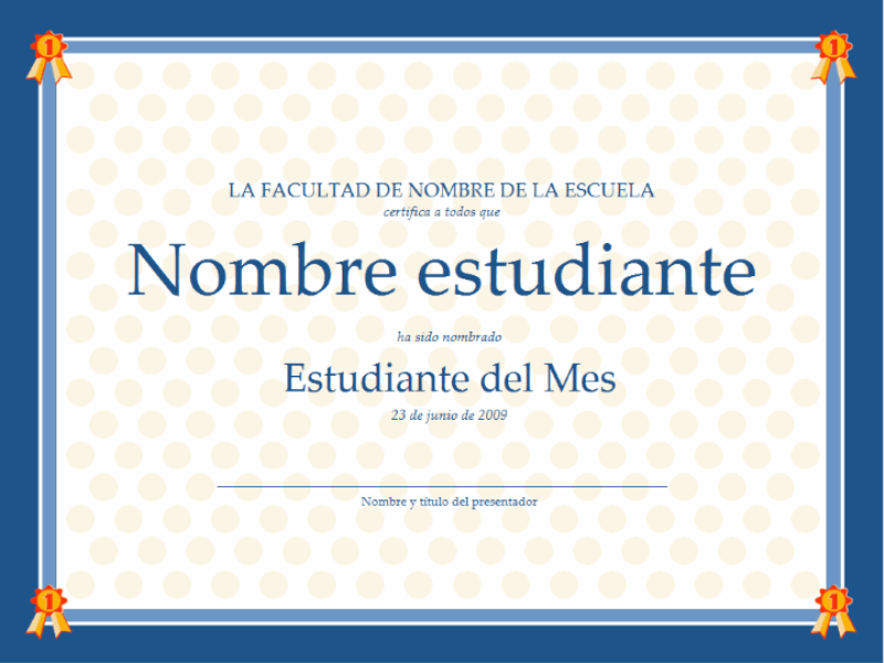 Certificado para el estudiante del mes