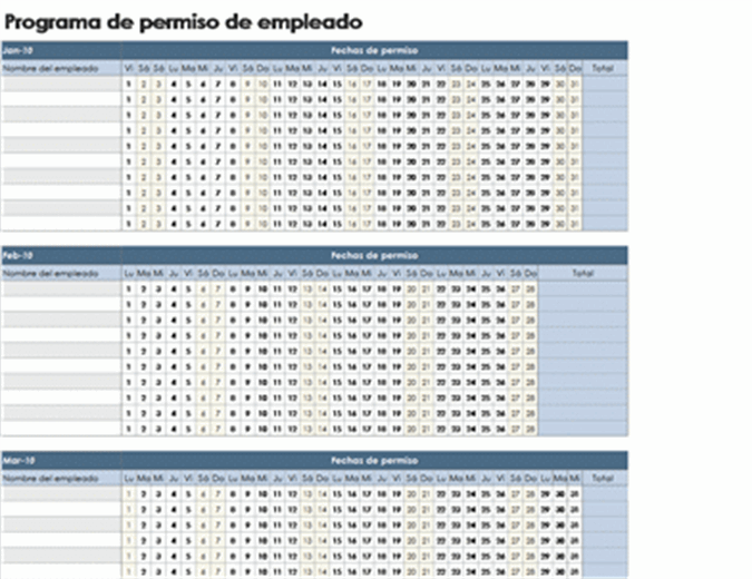 Calendario de ausencias de empleados de 2010