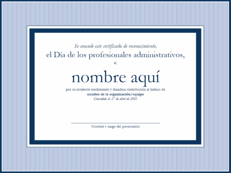 Certificado de reconocimiento para profesionales administrativos