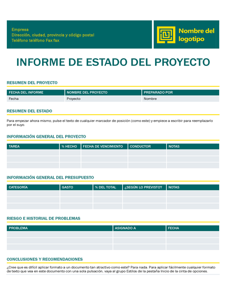 Informe de estado del proyecto (diseño atemporal) Informe de estado del proyecto (diseño atemporal)