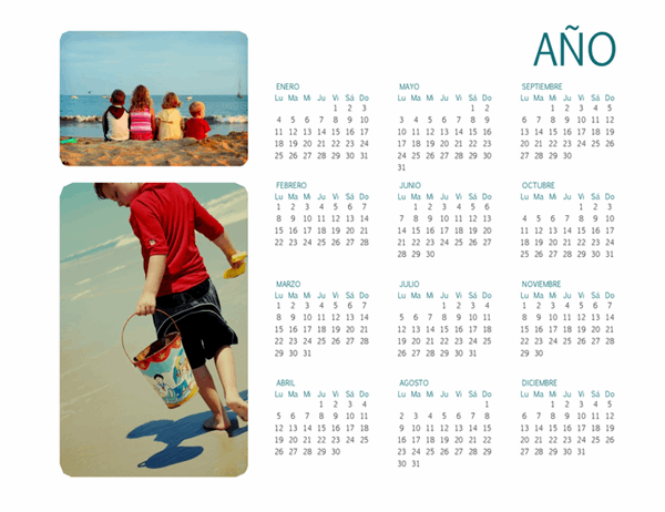 Calendario fotográfico familiar (para cualquier año, 1 página)