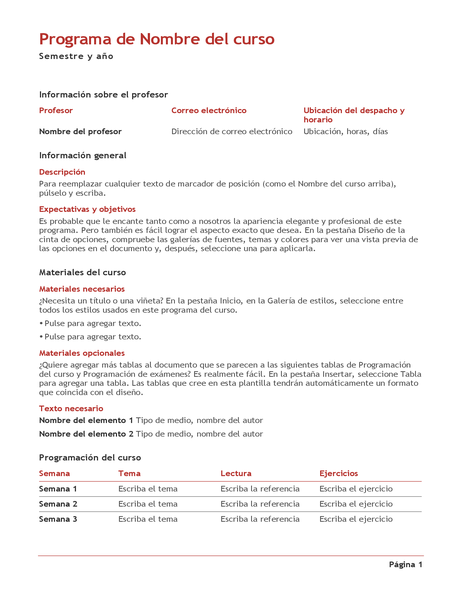 Programa del curso del profesor (color) Programa del curso del profesor (color)