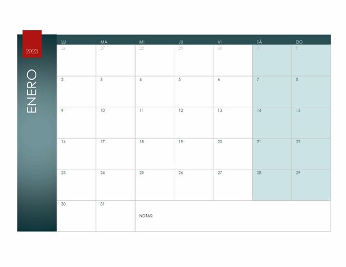 Calendario para cualquier año (tema Ion)