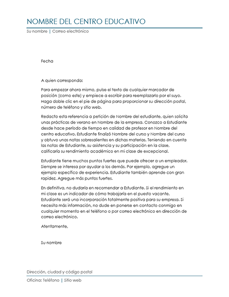 Carta de referencia de profesor