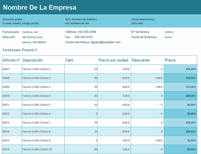 Factura estándar con Microsoft Invoicing