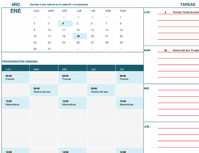 Calendario para estudiantes (lu.)