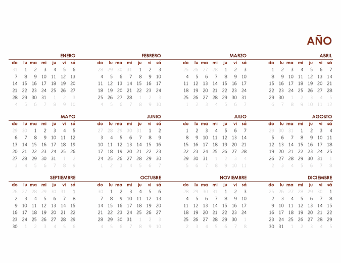 Calendario global de todo el año
