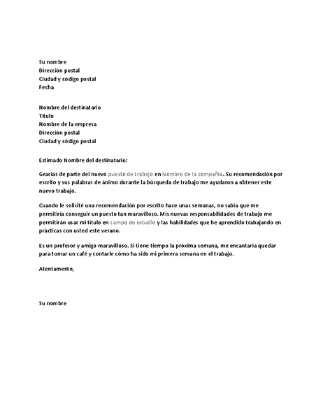 Carta de agradecimiento por una referencia de trabajo satisfactoria de un antiguo jefe Carta de agradecimiento por una referencia de trabajo satisfactoria de un antiguo jefe