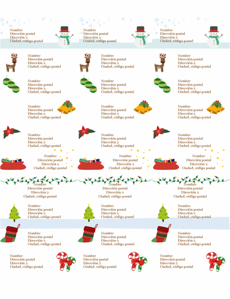 Etiquetas de regalo (diseño Espíritu navideño, 30 por página, para Avery 5160)