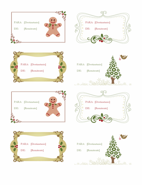 Etiquetas de regalo (diseño de festividad retro, 8 por página)