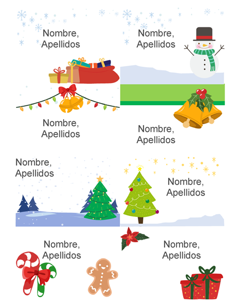 Tarjetas para fiestas con nombre (8 por página, diseño espíritu navideño, compatibles con Avery 5395 y similares) Tarjetas para fiestas con nombre (8 por página, diseño espíritu navideño, compatibles con Avery 5395 y similares)