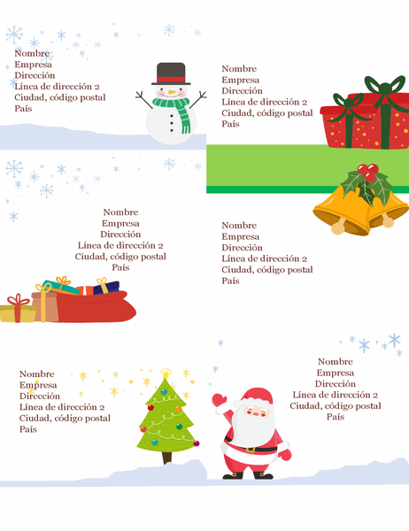 Etiquetas de envío de Navidad (diseño Espíritu navideño, 6 por página, para Avery 5164 y similares)