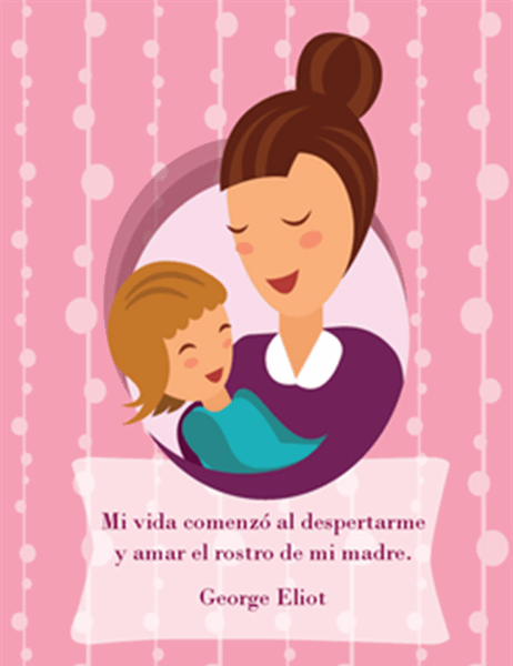 Tarjeta del Día de la Madre (con una madre y su bebé; se dobla en cuatro partes)