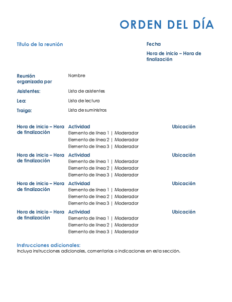 Orden del día de reuniones de negocios (diseño naranja)