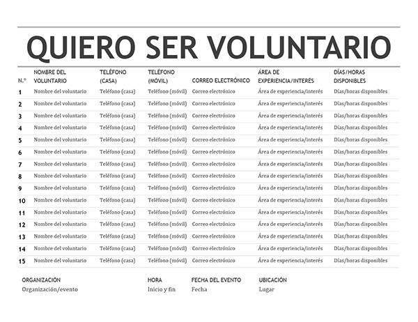 Lista de voluntarios