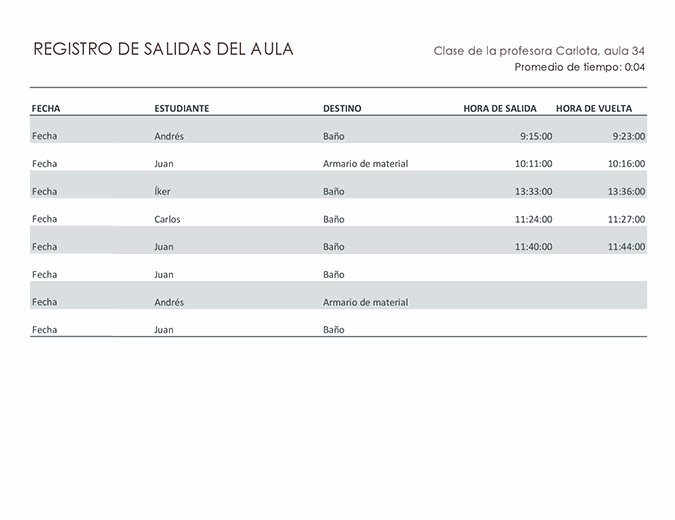 Registro de autorizaciones para salir del aula