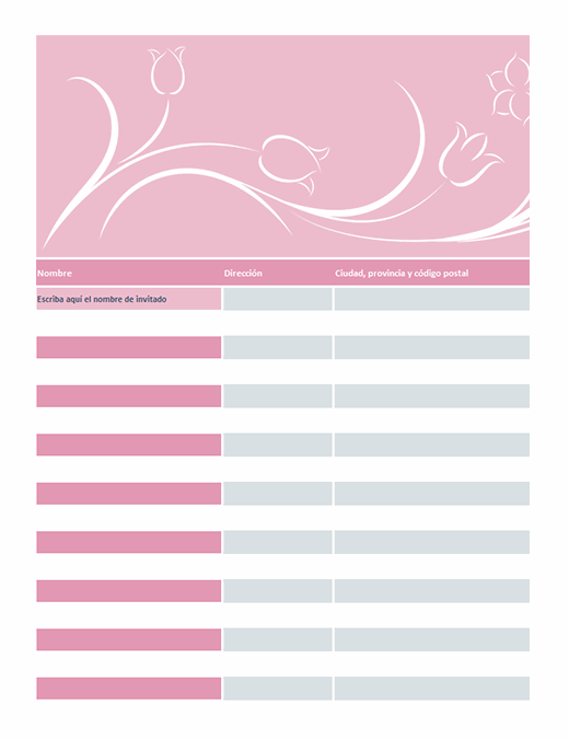 Lista de invitados a la boda (diseño con tulipanes)