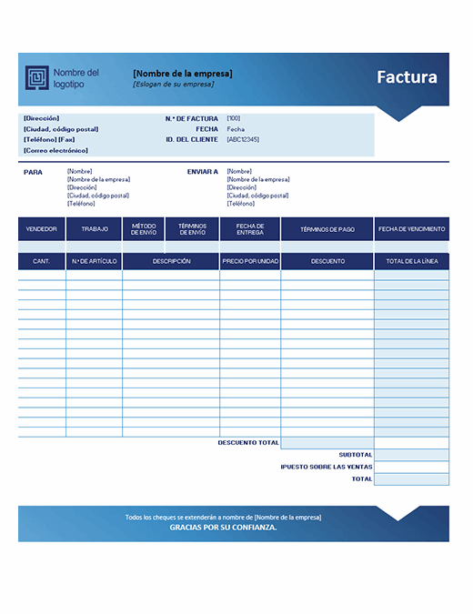 Factura de ventas (diseño de degradado azul) Factura de ventas (diseño de degradado azul)