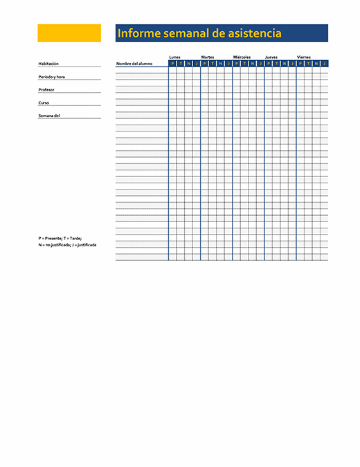 Registro Semanal De Asistencia A Clase