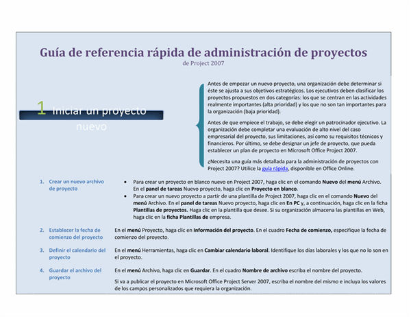 Guía de referencia rápida de administración de proyectos de Project 2007