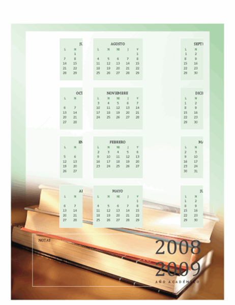 Calendario académico 2008-2009 (1 pág., lun-vie)
