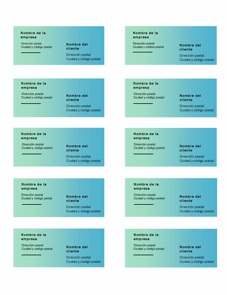 Etiquetas de envío (diseño con degradado verde, 10 por página, funciona con Avery 5163) Etiquetas de envío (diseño con degradado verde, 10 por página, funciona con Avery 5163)