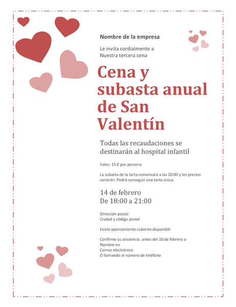 Invitación de subasta de tarta de corazón de San Valentín