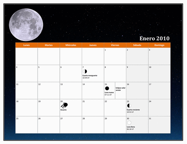 Calendario lunar de 2010 (hora universal)