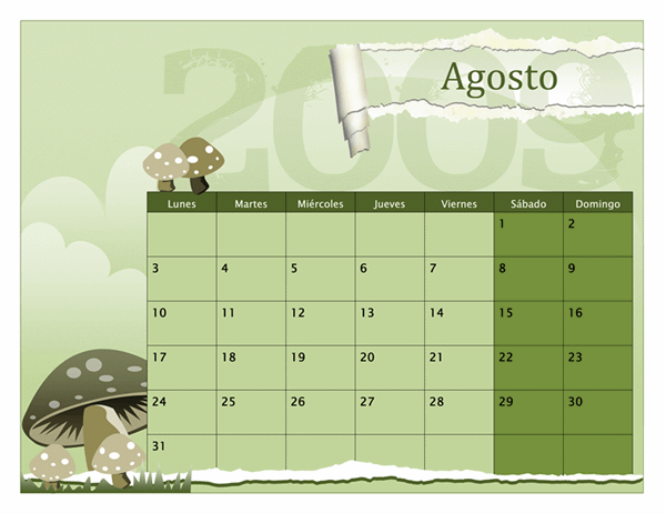 Calendario académico de 2009-2010 (agosto a agosto, lunes a domingo)
