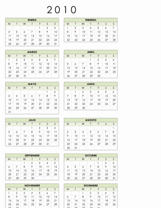 Calendario de 2010 (1 página, vertical, lunes a domingo)