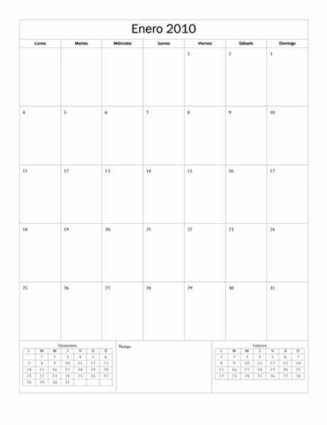 Calendario de 2010 (diseño básico, lunes a domingo)