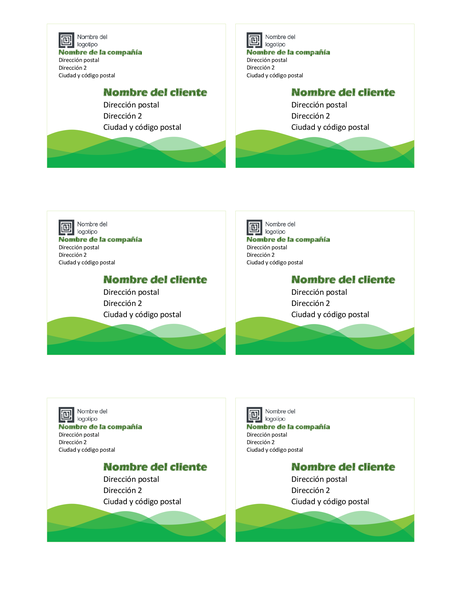 Etiquetas de envío (diseño Onda verde, 6 por página)