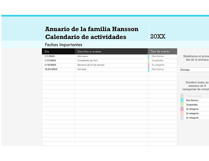Calendario de eventos familiares Calendario de eventos familiares