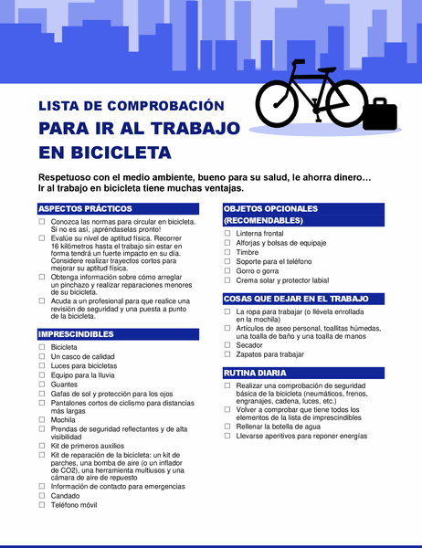 Lista de comprobación para ir al trabajo en bicicleta