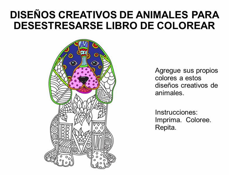 Libro desestresante para colorear diseños creativos de animales