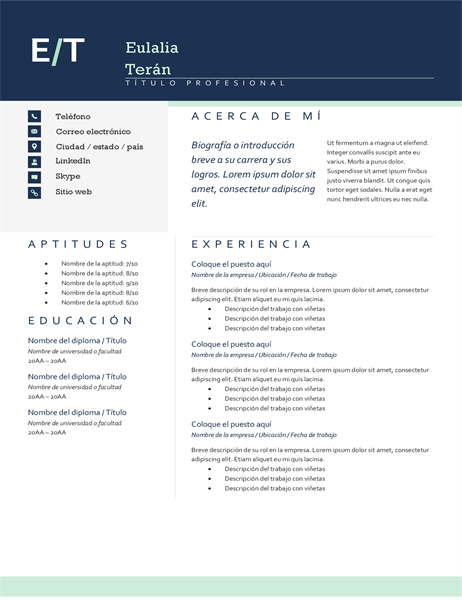 Currículum vítae con iniciales modernas Currículum vítae con iniciales modernas