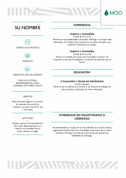 Currículum vítae creativo diseñado por MOO Currículum vítae creativo diseñado por MOO