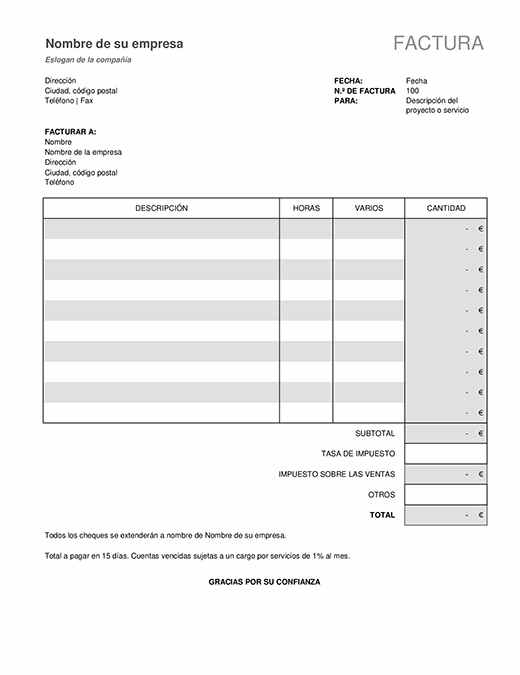 Factura estándar con Microsoft Invoicing