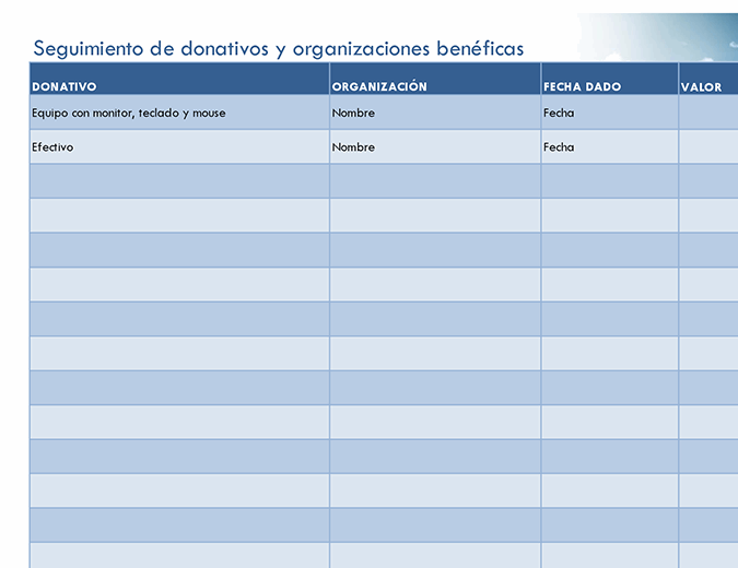 Seguimiento de donativos y organizaciones benéficas (simple)