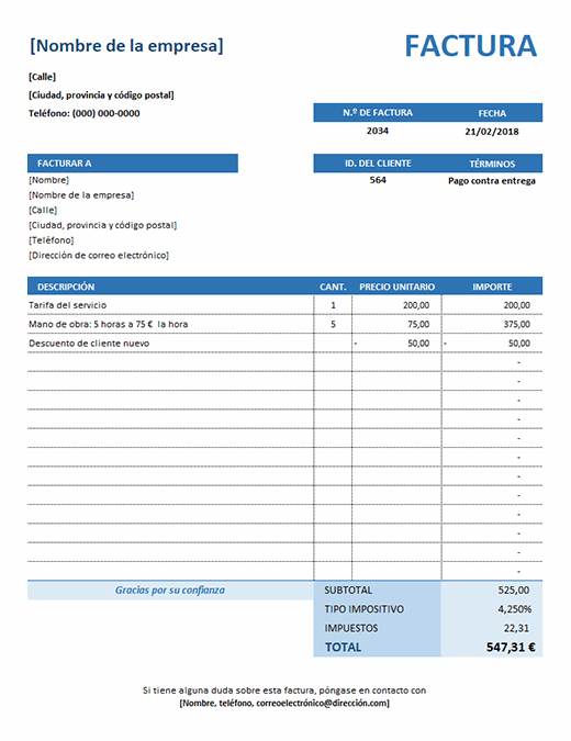 Factura De Servicio Simple 7491