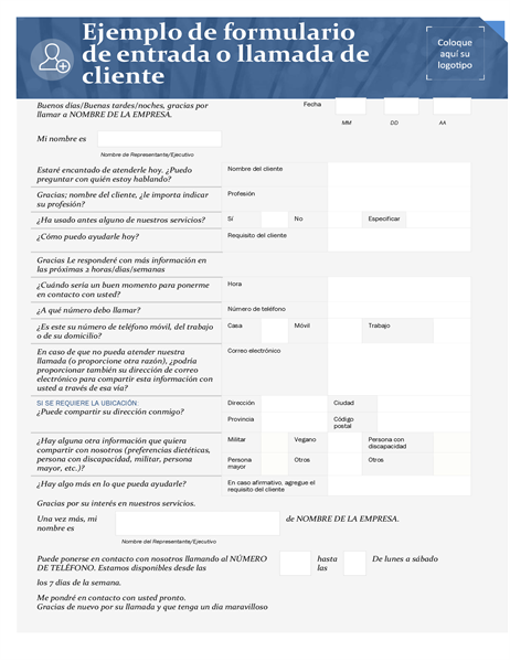 Guión telefónico de entrada de cliente para pequeña empresa Guión telefónico de entrada de cliente para pequeña empresa