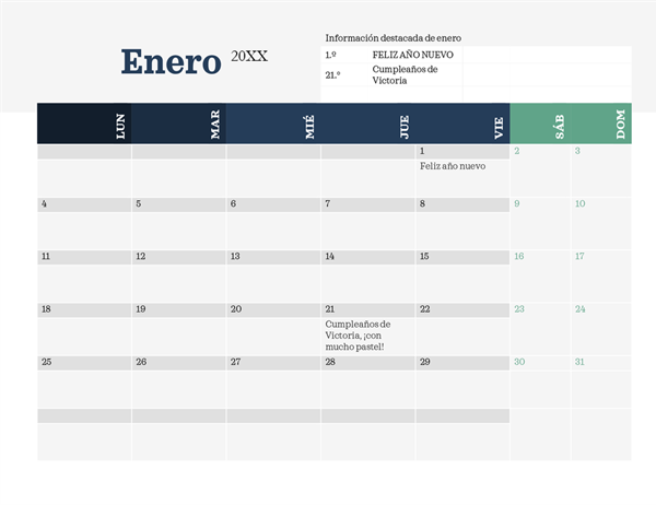 Moderno Calendario con lo más importante Moderno Calendario con lo más importante