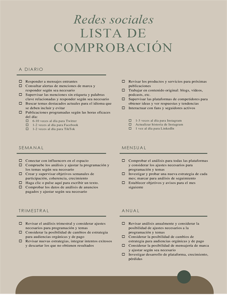 Lista de comprobación de redes sociales Lista de comprobación de redes sociales