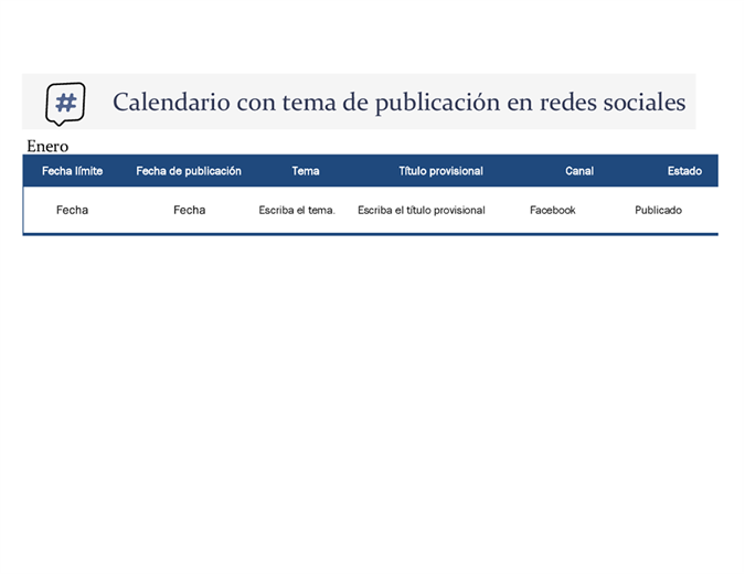 Calendario con tema de publicación en redes sociales Calendario con tema de publicación en redes sociales
