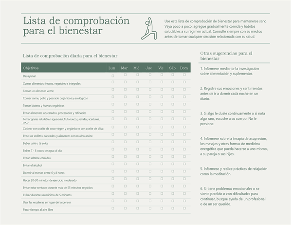 Lista de comprobación para el bienestar Lista de comprobación para el bienestar