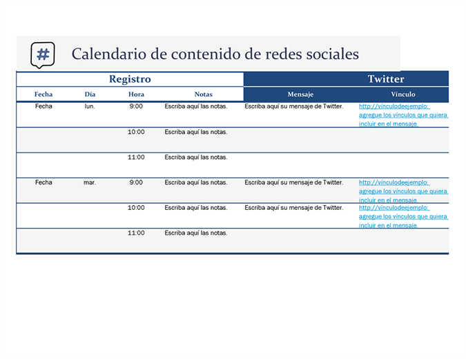 Calendario de contenido de redes sociales Calendario de contenido de redes sociales